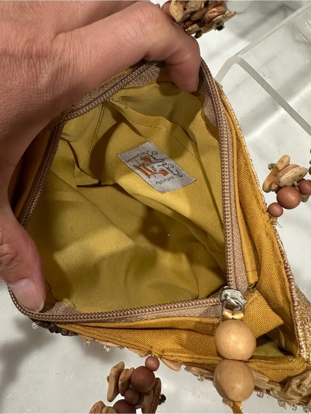 Sun & Sand Handcrafted Tan Mosaic Beaded Shoulder Bag